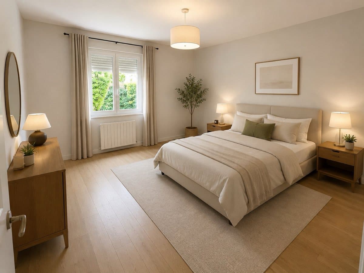 Chambre rénovée avec agencement sur mesure